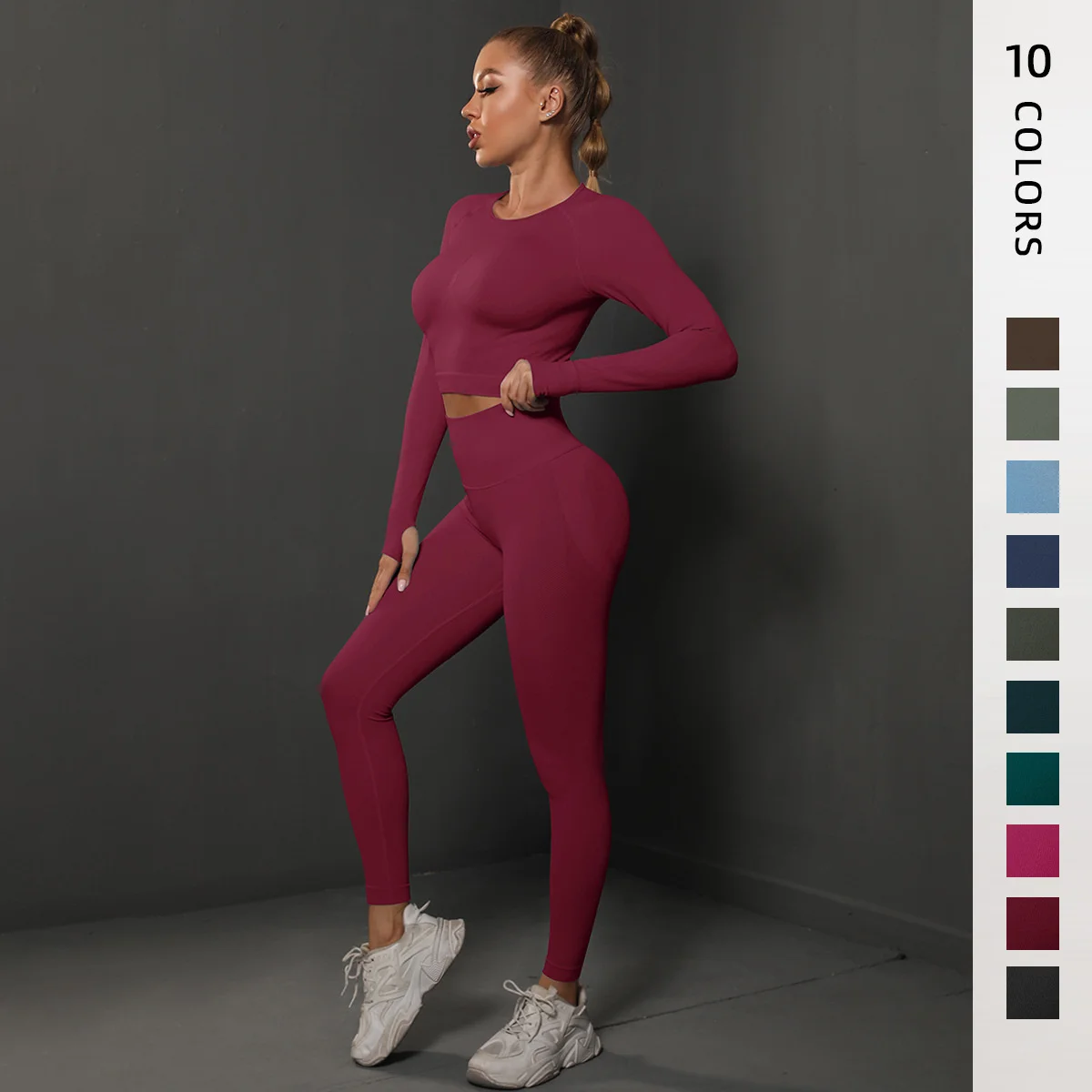 

Women Tracksuit Fitness Yoga Suit Sports Gym Long Sleeve Hip Pants Training 2 Pcs Set Clothes Female Ensemble Sport Cycling Wear