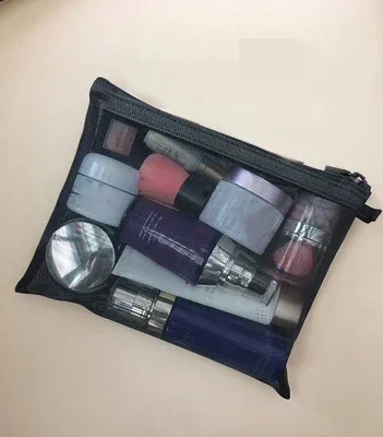 Black Transparent Mesh Toiletry and Makeup Organizer Bag