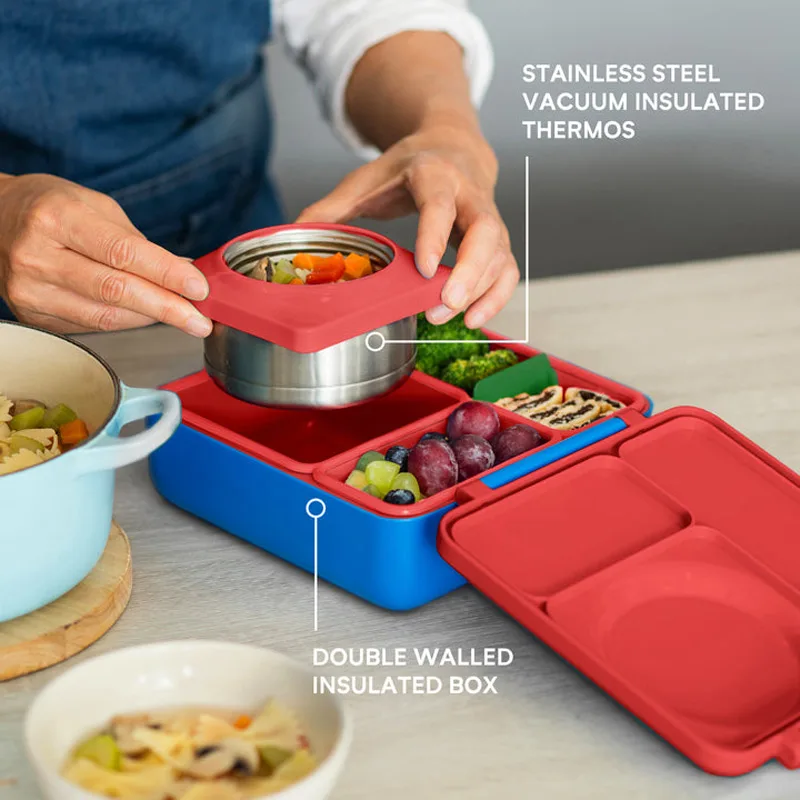 New Original OmieBox Lunch box Children stainless steel insulated  compartment design carrying lunch box carrying handle box - AliExpress