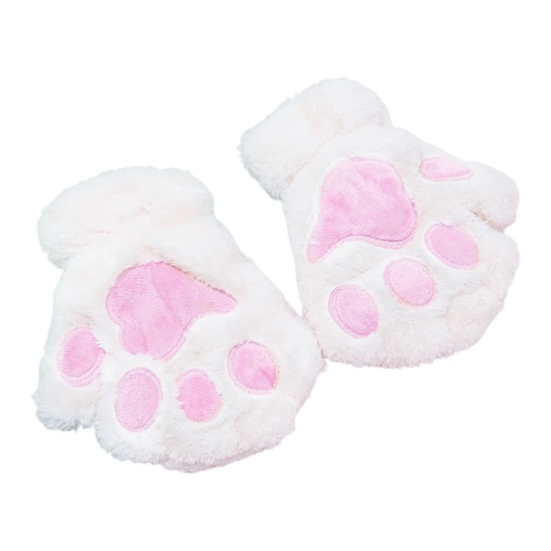 

Cartoon for Cat Claw Gloves for Women Girls Plush Exposed Fingers Mitte
