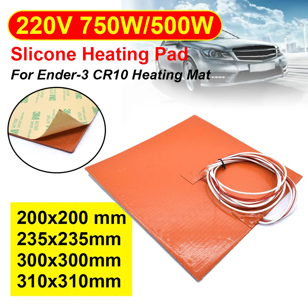 3D Printer Siliconen Verwarming Pad 220V Heater Bed 200/220/235/300/310Mm Waterdicht rubber 750W/500W Voor Ender-3 CR10 Verwarming Mat