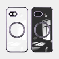 Enhanced Plating Magnetic Clear Phone Case with Shockproof Protection and Lens Guard - Pixel 9 Pro XL (Purple)