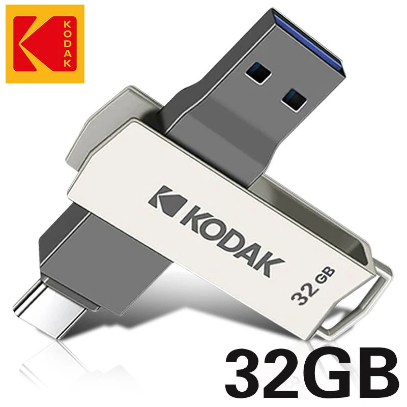 

Kodak New 2in1 Metal USB Flash Drives 64GB USB3.2 Pendrive Type-C USB 3.2 High Speed Dual Memory stick 64GB Pen Drive For Phone