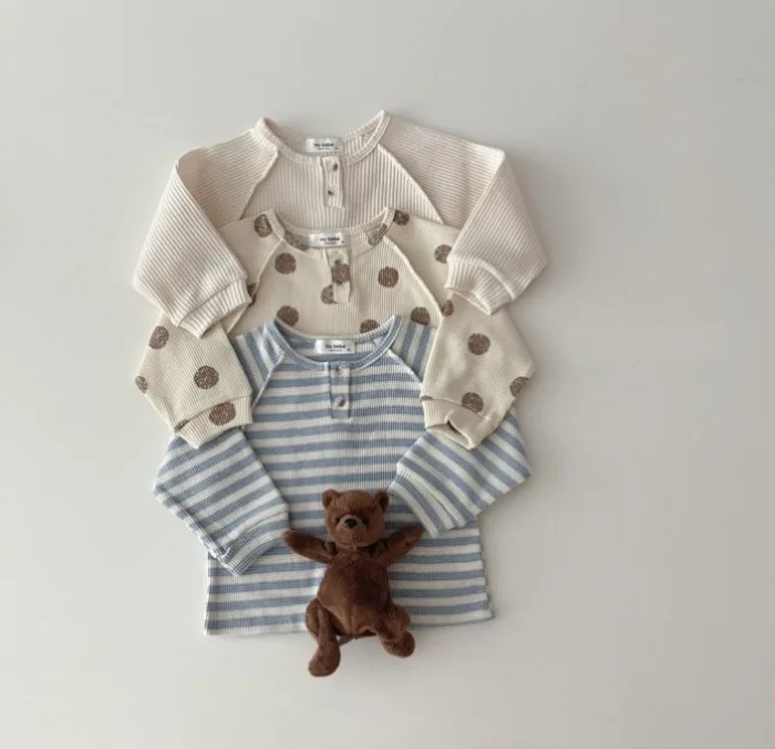 Autumn Cotton Baby Long Sleeve T Shirts Kids Waffle Tees Dot Boys Bottoming Toddler Girl Tops Child Clothes 0-5 Years baby t shirts,kids t shirts