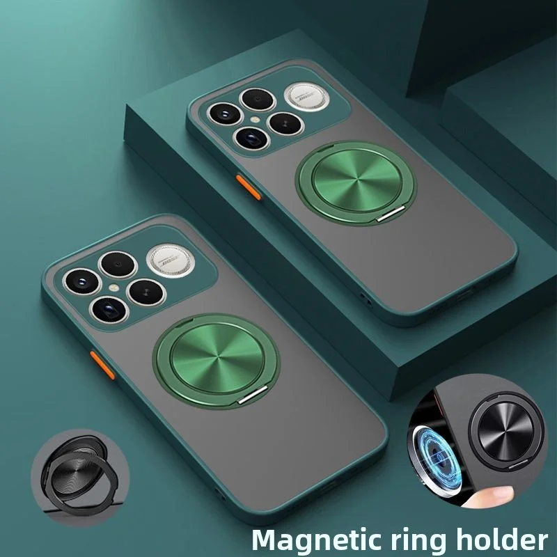 Translucent Skin Feel Phone Case with Magnetic Rotatable Ring Support