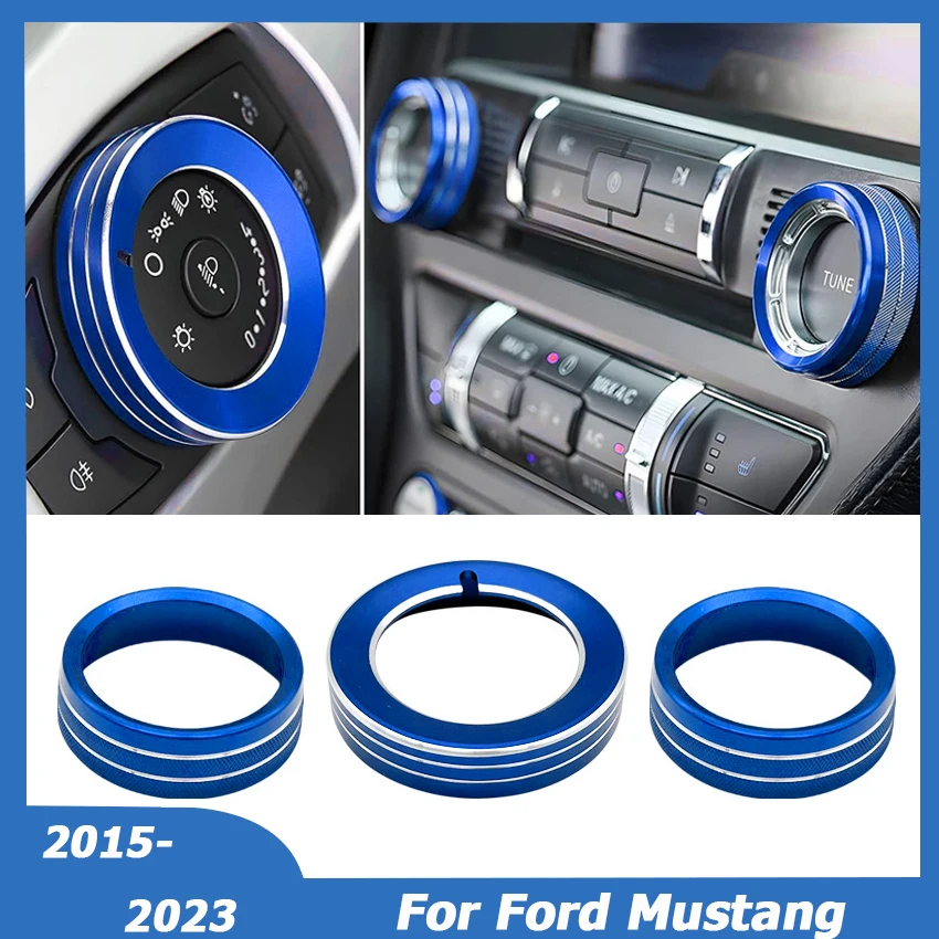 

For Ford Mustang 2015-2023 Air Conditioning AC Ring Knob + Headlight Control Switch Button Cover Sticker Decor Car Accessories