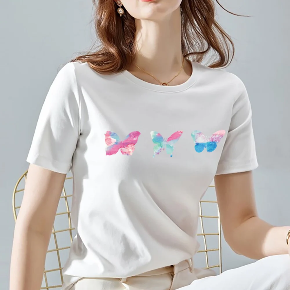 T Shirt Women Summer New Short Sleeve Butterfly Print