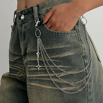 Salircon Punk Multilayer Metal Star Pendant Pant Chain Hip Hop Waist keychain Jeans Chain Women Trendy Jewelry Accessories Gifts 1