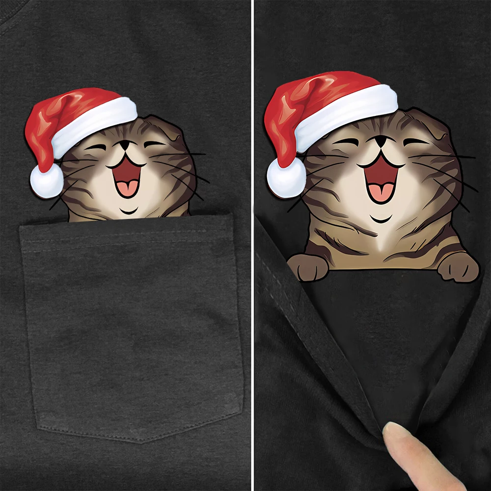 

CLOOCL Tabby Cats Cotton T-Shirt Scottish Fold Pocket T-shirt Mens Women Shirts Hip Hop Tees Christmas Gifts Dropshipping