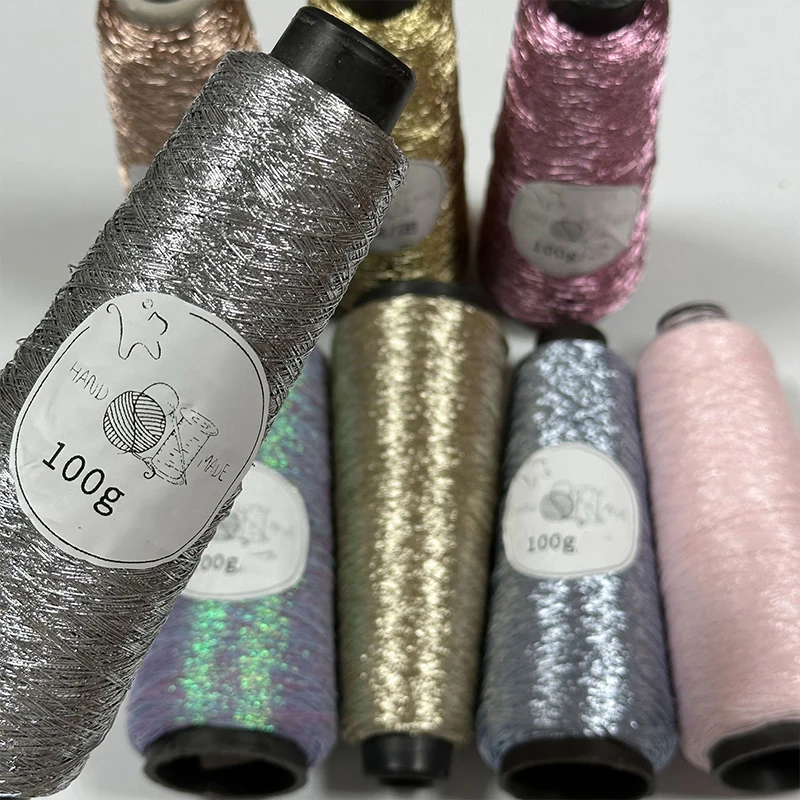 Description Picture 6 of item100g/roll Glitter Crochet Knitted Yarn DIY Handmade Handbag Thread Gold Silver Color Handcrafts Yarn Sewing Accessories