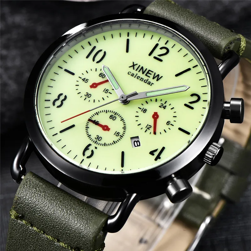 Men Original XINEW Brand Watches Students Fashion Leather Band Army Sports Date Quartz Watch Erkek Barato Saat Reloj Hombre 2024