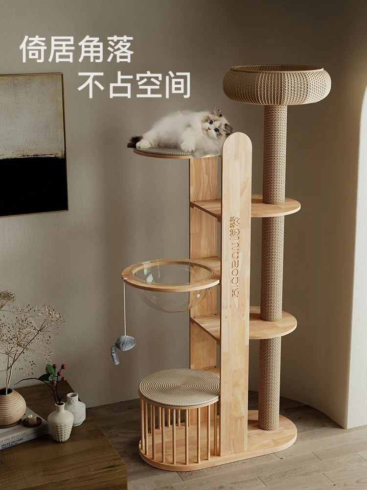 

Solid Wood Luxury Cat Climbing Frame Sisal Cat Nest Cat Tree Integrated