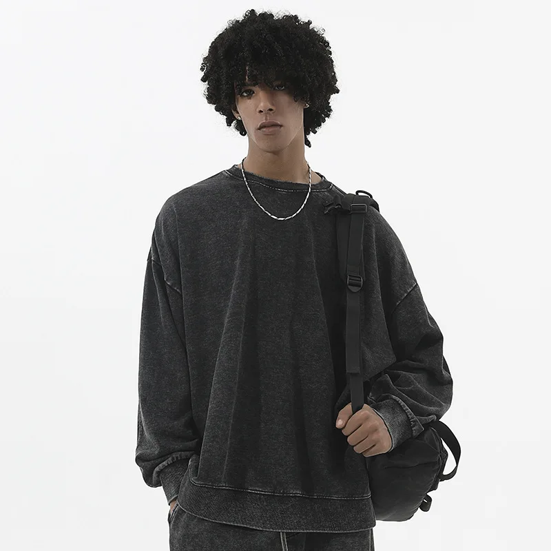 Vintage Washed Hoodie Jogginghose Set Übergroßes Paar Streetwear Casual Unisex Loose Fit Plus Size Passender Sportbekleidungs-Trainingsanzug – Detail 13