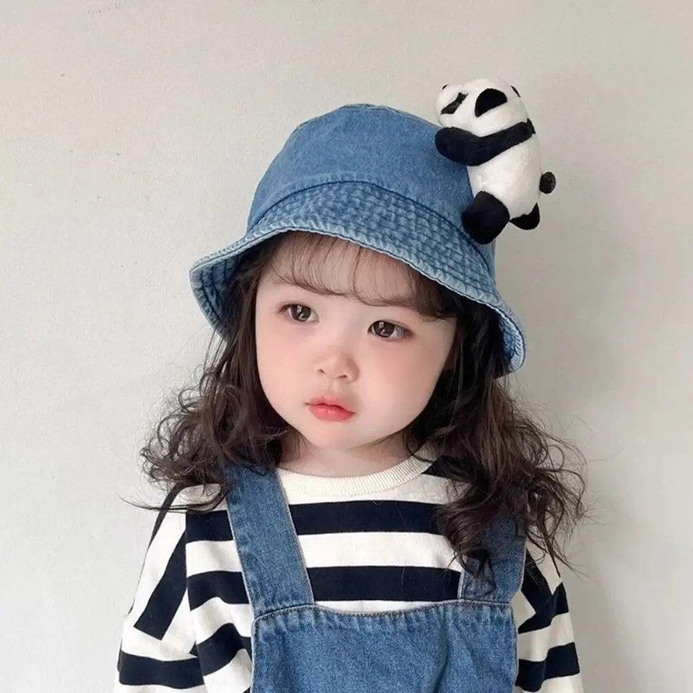 Foldable Panda Children Sun Visor Hat Korean Style Cowboy Baby Fisherman Hat Cute Sun Protection Basin Hat Boys/Girls