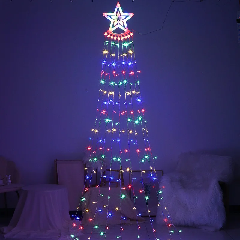 

Christmas Decoration Solar Lights Outdoor Led Pentagram Waterfall Hanging Tree Courtyard Water Garden Lawn Party Festivals Lamps