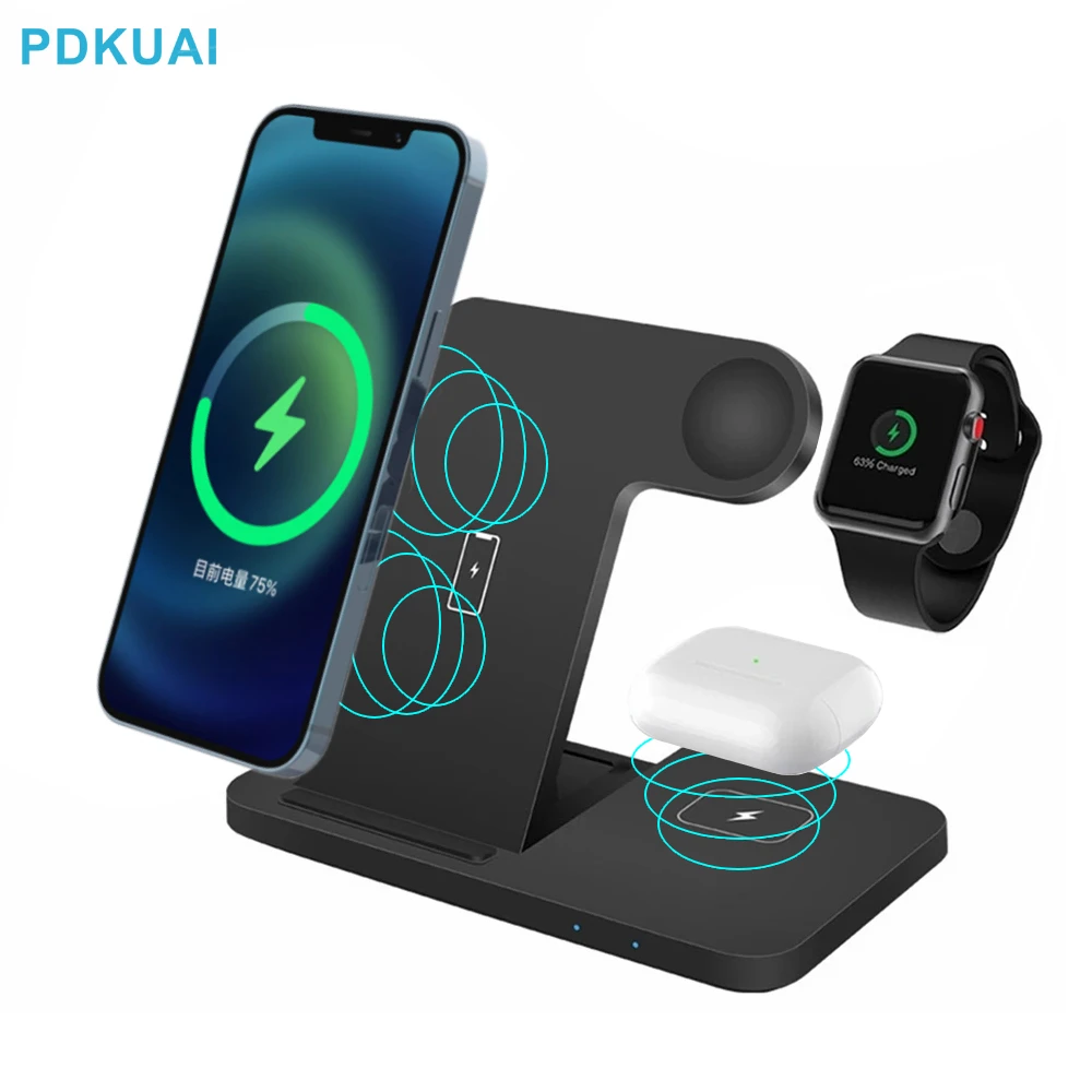 3 In 1 15W Fast Wireless Charger Pad Dock Station Per Iphone 14 13 12 11 Pro Max Xs Xr X 8 Apple Watch 8 7 Se 6 Airpods 3 Pro