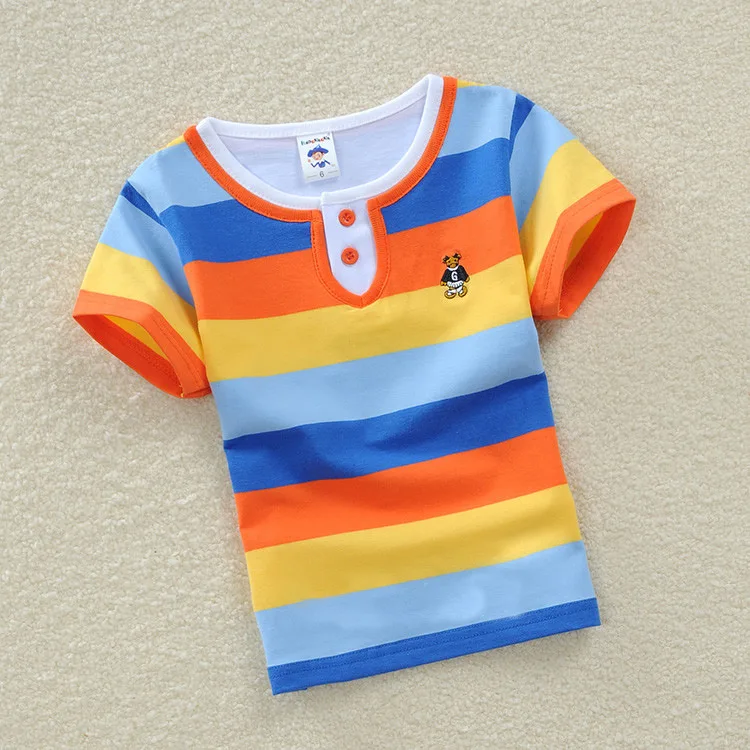 

Free Shipping 2-14Y Stripe Print Boys T Shirt Summer Children T-shirts Kids Clothes Shorts Sleeve O-Neck Tops Tees Dropshipping