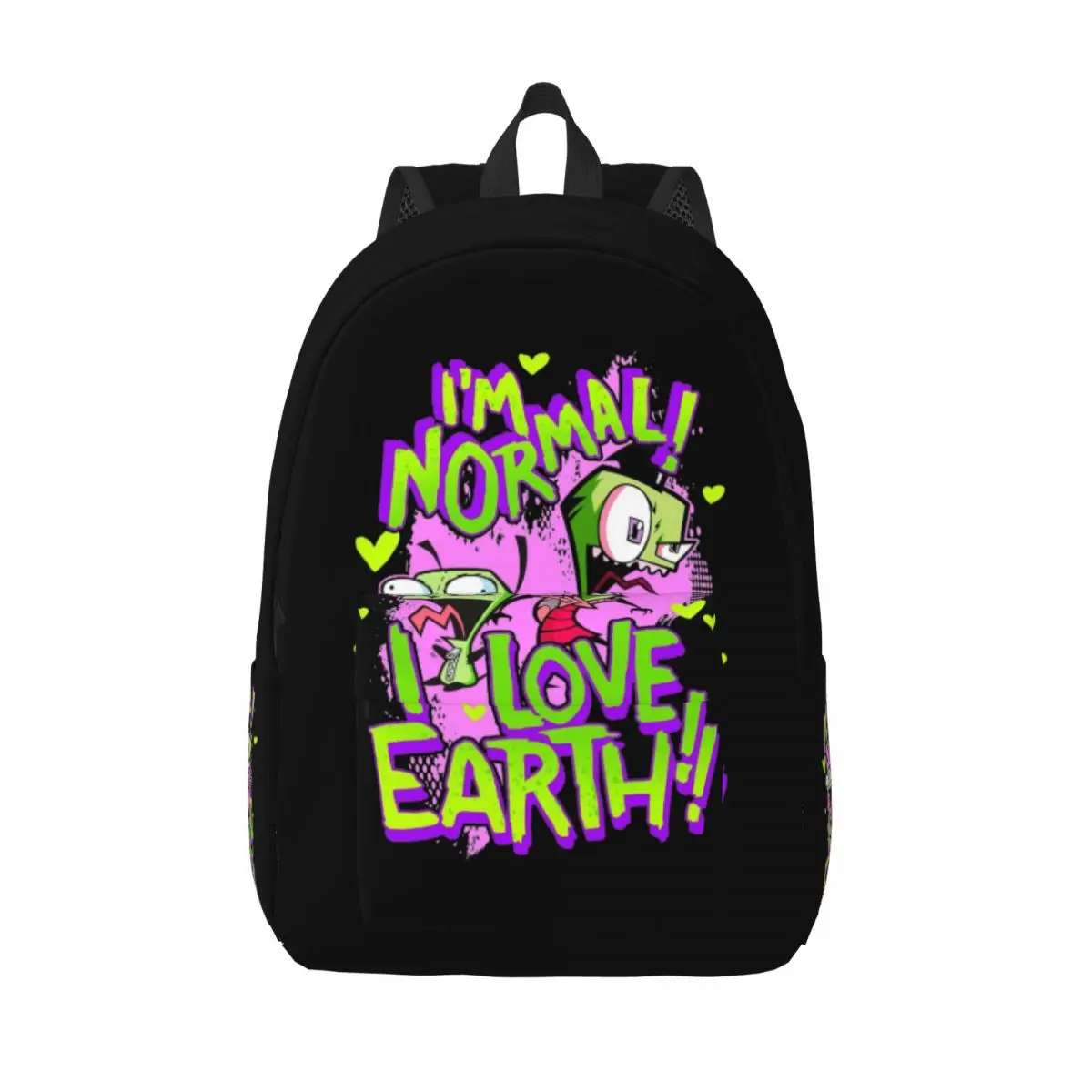 

Invaders Zims GIR I'm Normal I Love Earth Teenage Backpack Sports High School Work Daypack for Men Laptop Computer Shoulder Bag