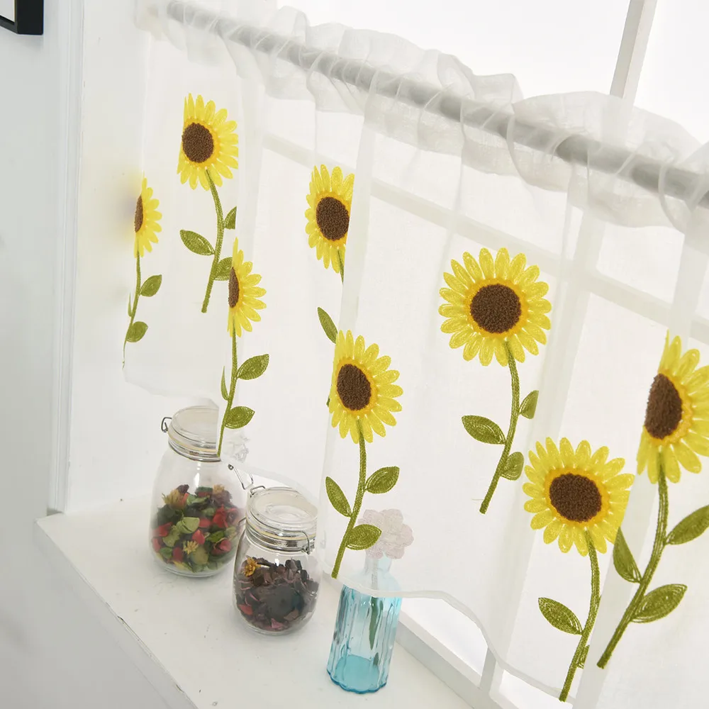Leaves Sheer Curtain Tulle Window  Voile Drape Valance 1 Panel Fabric  1 x 0.5M (Yellow) 5