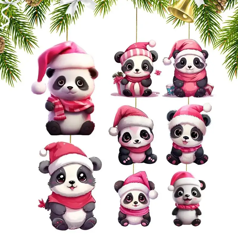 

Рождественские украшения в виде панды, акриловые забавные рождественские 2D фотообои, 8 шт., маленькие милые рождественские украшения для рождественской елки