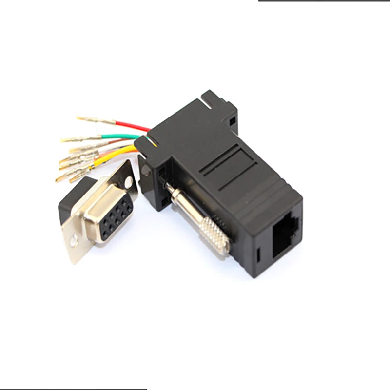 2pcs/lot DB9 9 Pin RS232 Serial Port Male/Female to RJ45 Female Network Adapter 8P8C Black