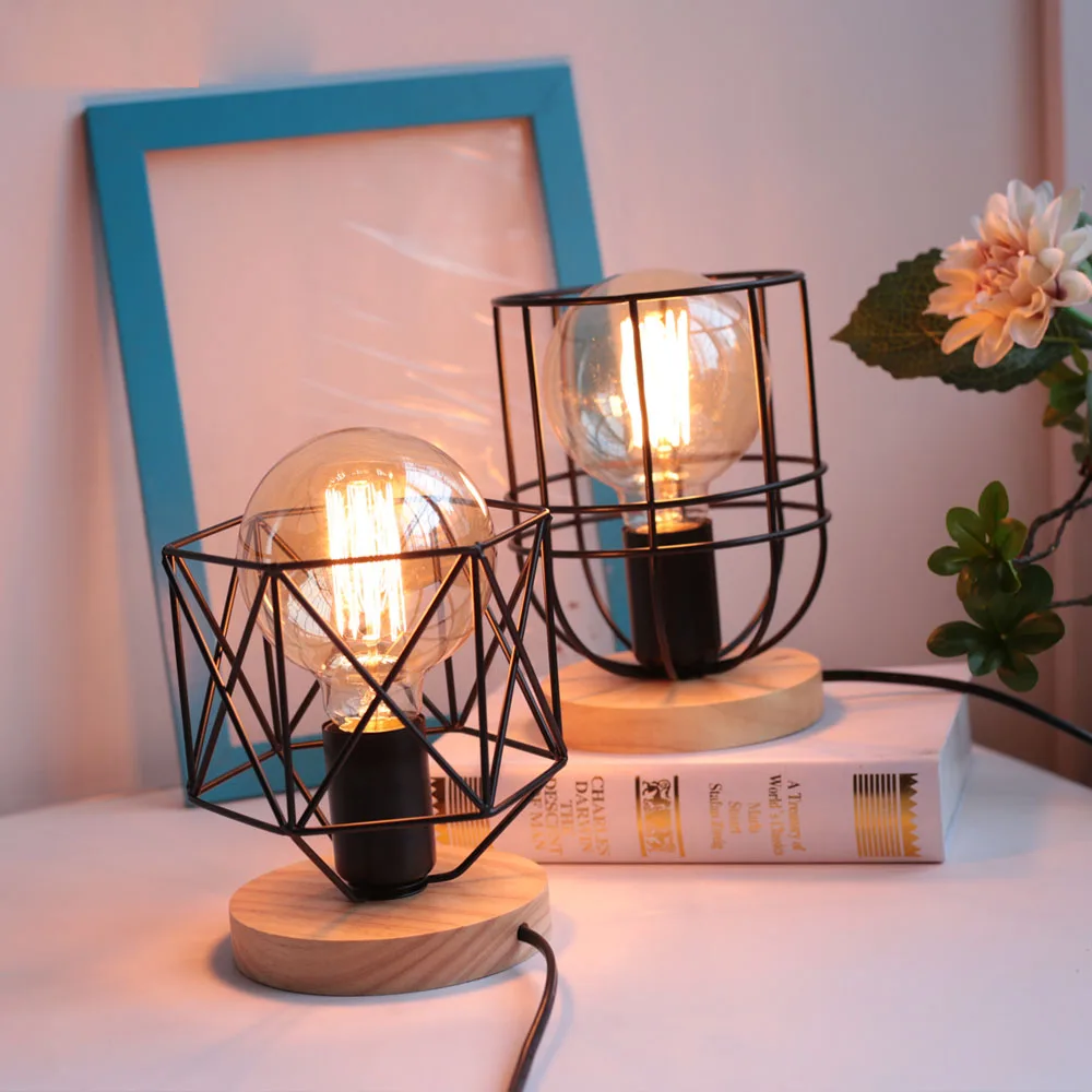 

Retro Wood Table Lamp For Bedroom E27 Modern Indoor Art Desktop Decor Light Living Room Decoration Lamp Base With Switch EU Plug