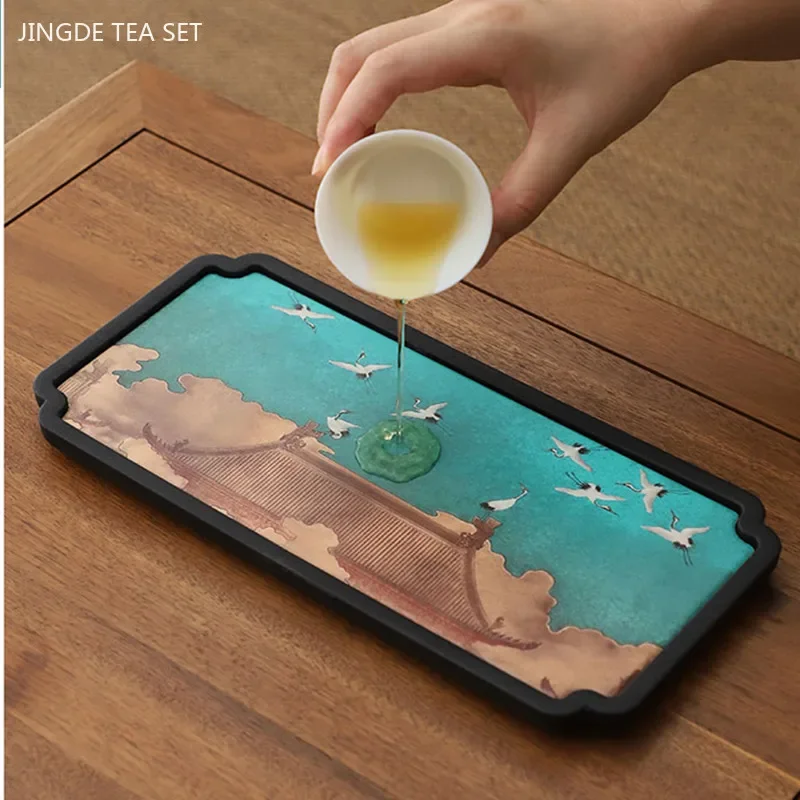 Creative Absorbent Ceramic Tea Tray Quick Drying Teapot Bearing Serving Tray Chinese Tea Accessories Retro Exquisite Tea Tray