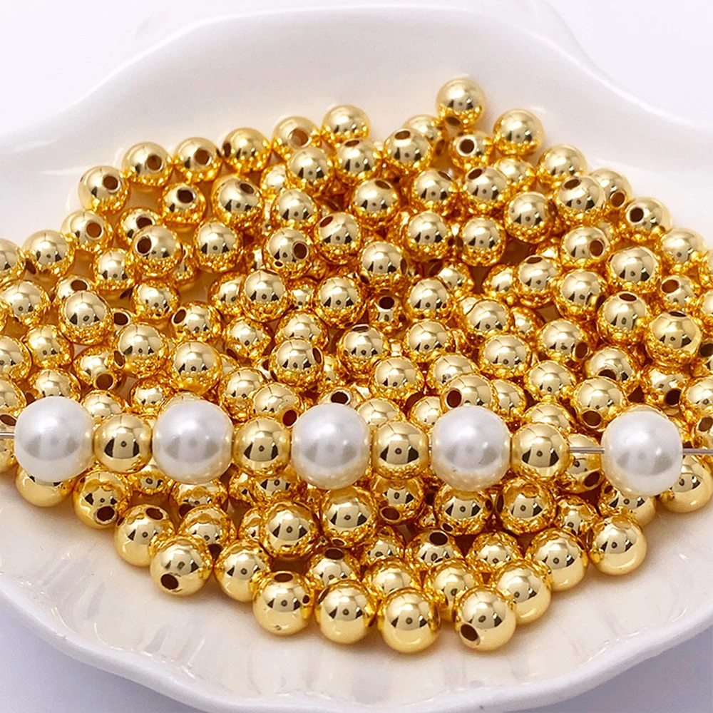 

30-100pcs 18K Gold Plated Round Spacer Beads 2mm-6mm Loose Beads For Jewelry Making DIY Bracelet Necklace Components Accessories