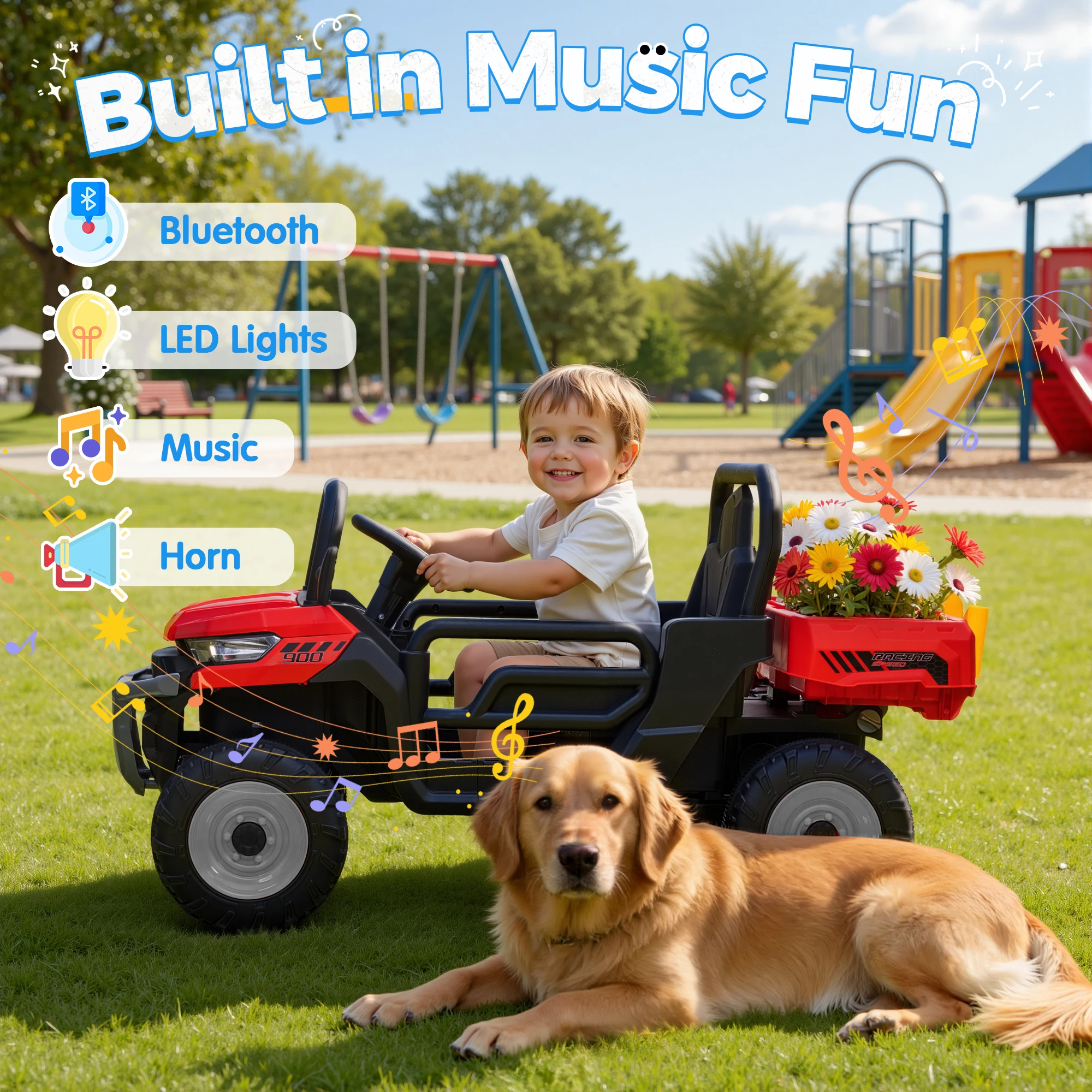 12 Volt Ride on Toys, Electric Truck for Toddler, Holiday Gift with Dump Bed, Remote Control, Music,Shovel 6