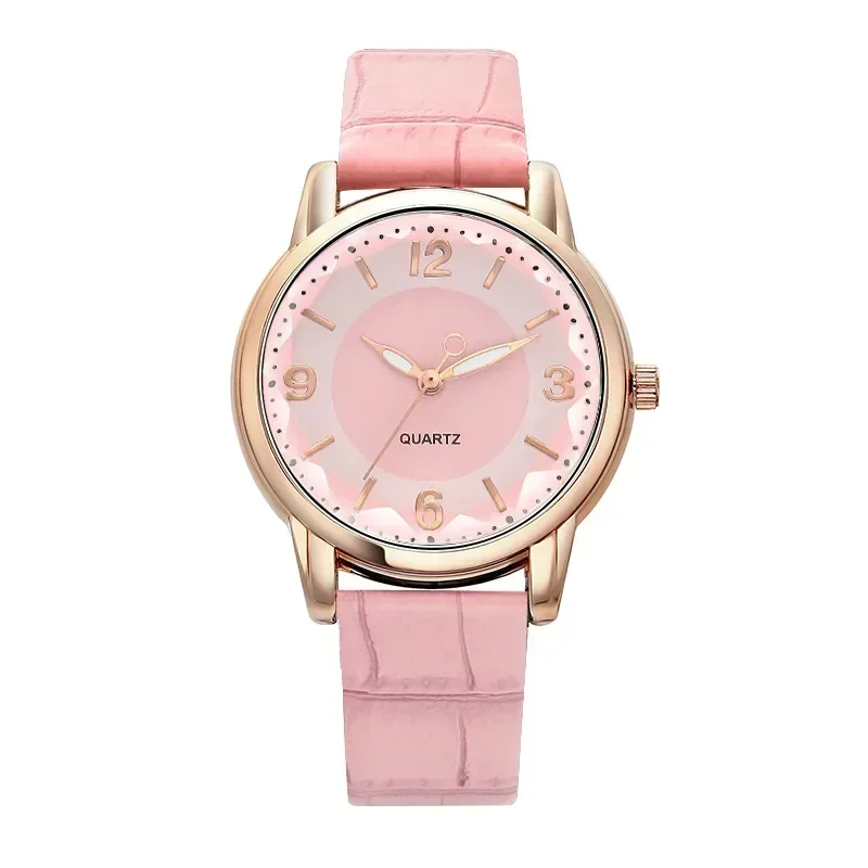 Women's Luxury Leather Strap Quartz Watch with Polygon Glass Dial