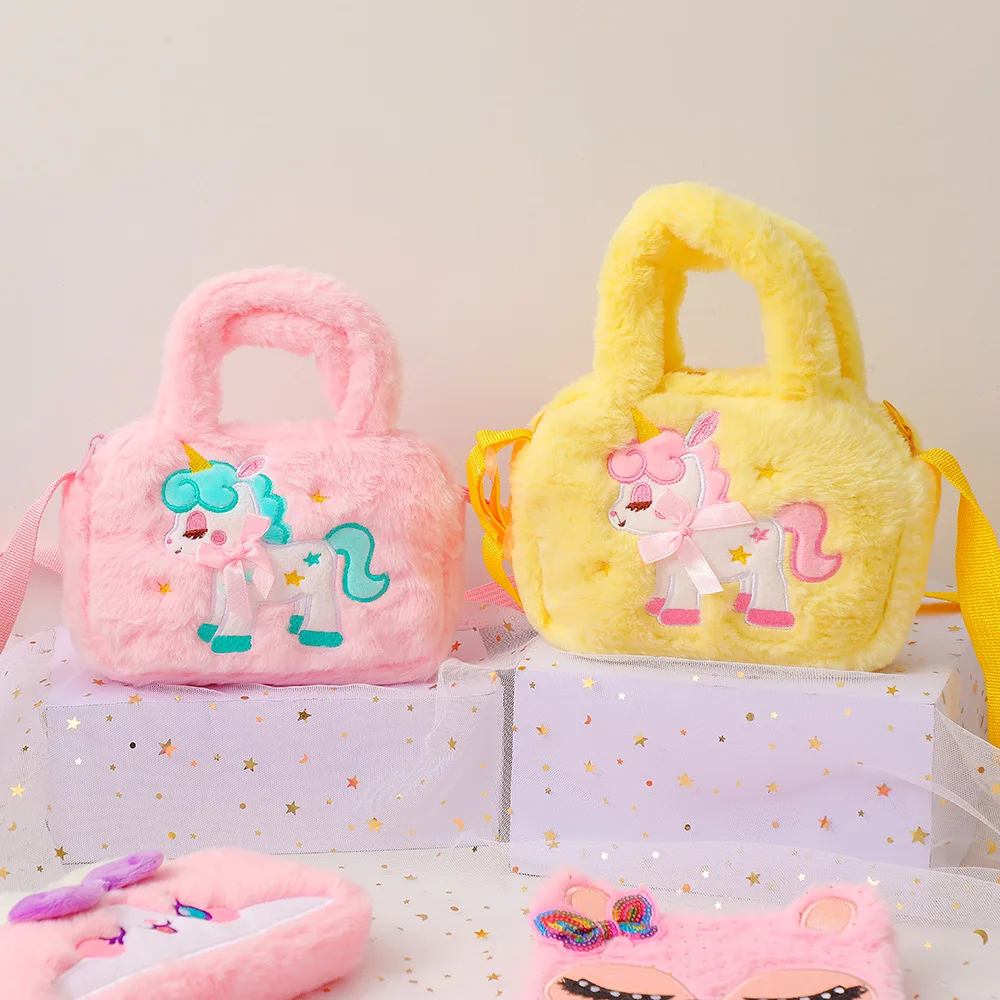 Bambina carina peluche unicorno borsa neonata soffice borsa a tracolla borsa  per bambini borse a tracolla pelose per ragazze - AliExpress