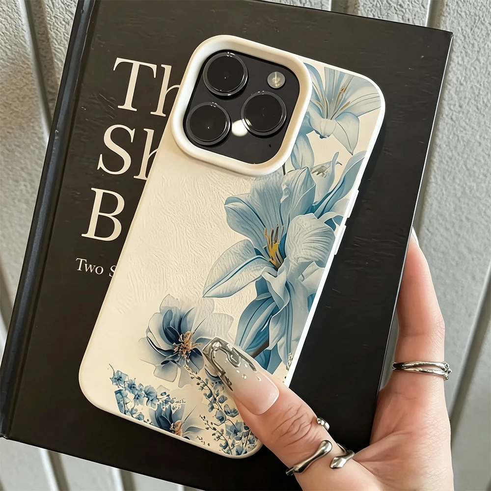Elegant White and Blue Floral Soft Phone Case Cover