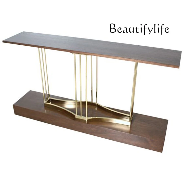 

Modern Simple Stainless Steel Solid Wood Console Tables Living Room Decoration High-End Foyer Luxury Wall Table