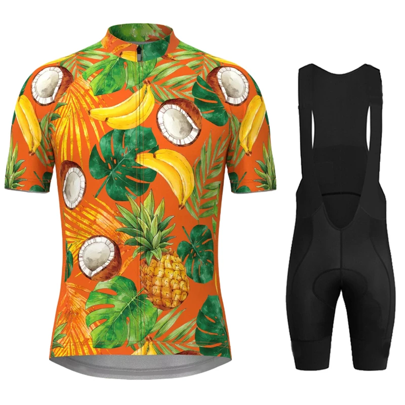 Summer Cycling Clothing Tropical Paradise Short Sleeve Bike Shirt Flower Print Riding Top Hawaii White Men's Cycling Jersey set  5