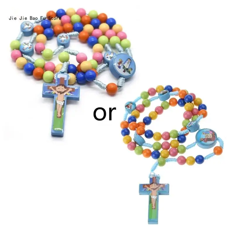 E8BD Cartoon Jesus for Cross Rosary Necklace Catholic Jewelry Pendant for Birthday Wedding Festival Party Decoration acrylic cross decor
