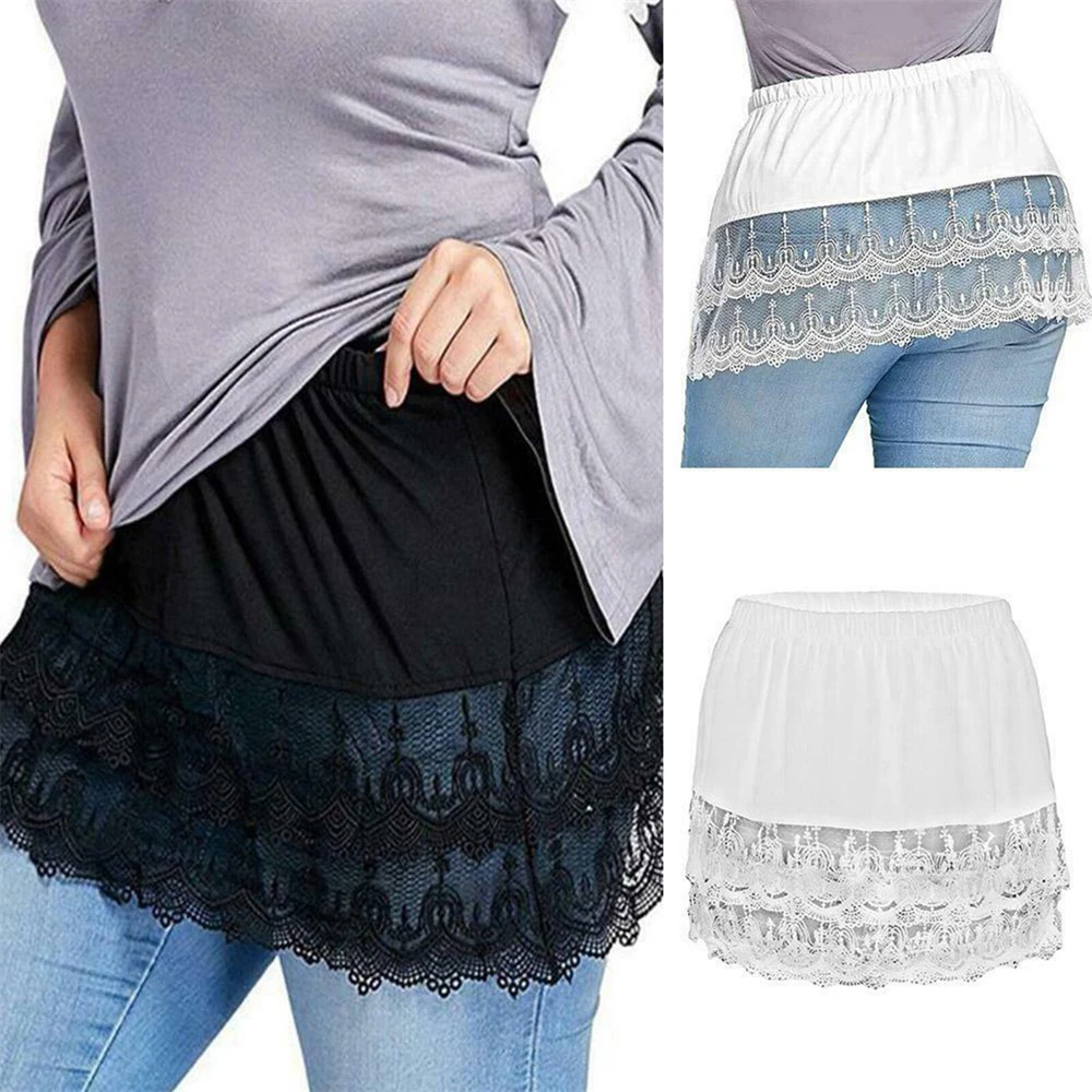 white bikini cover up 2022 New Fashion Women Shirt Extender Underskirt Layering Mini Skirt Lace Trim Fake Shirt Blouse Tail Hem Dropshipping bikini cover up skirt