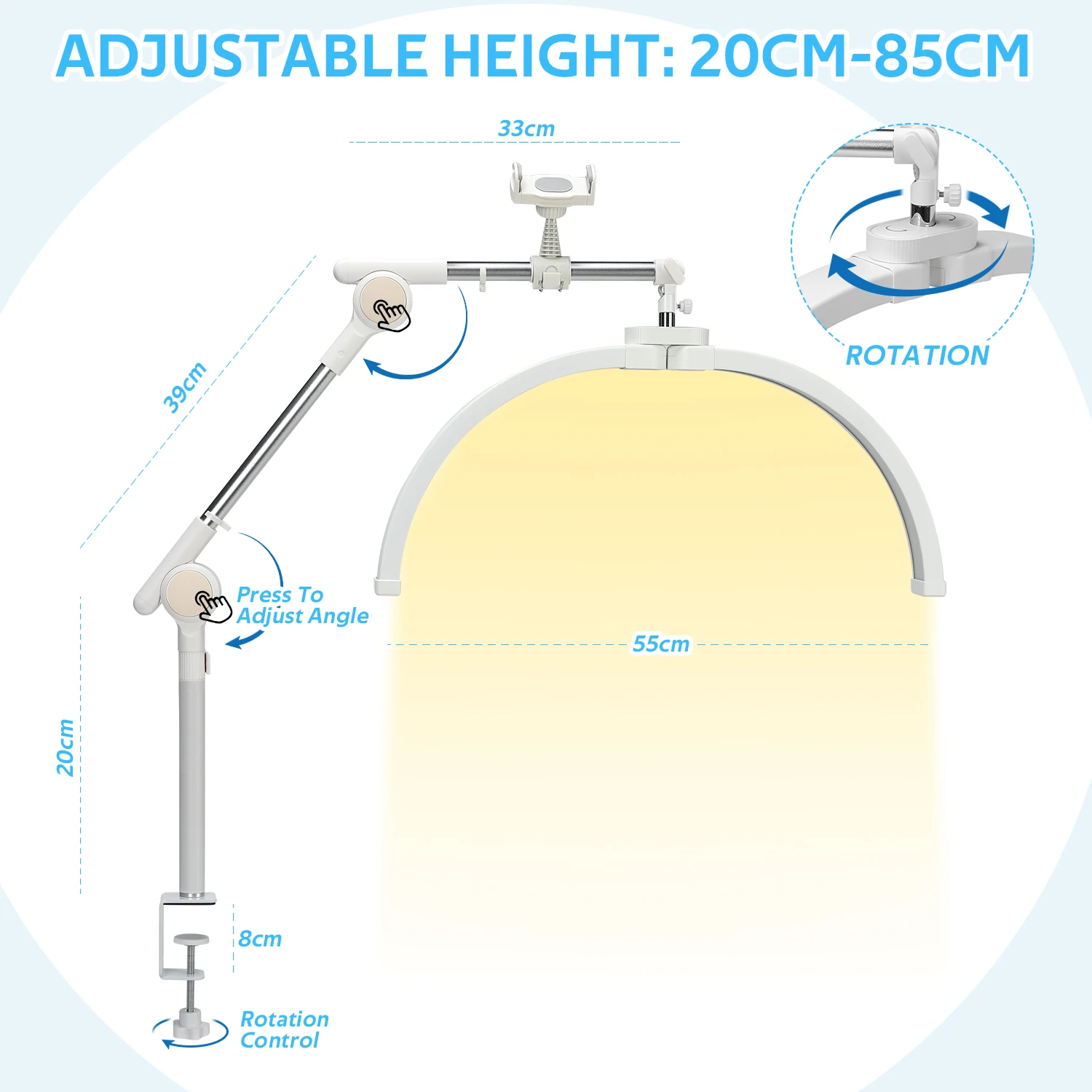 Cantilever Rotating Folding Half Moon Circular Fill Light Beauty Salon Lighting Lamp Embroidered Eyebrow Manicure Fill Light 6