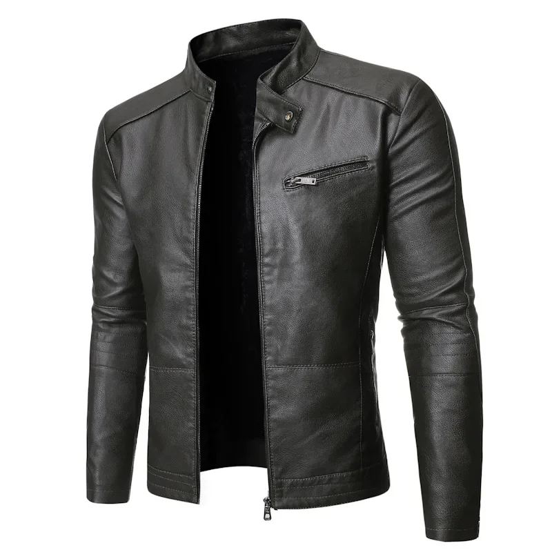 thumbnail image 1 of Chaqueta de hombre de alta calidad nueva de primavera y otoño de 2024, tendencia de moda, chaqueta de cuero informal de corte entallado coreano para hombre, chaqueta de motocicleta, 1 of 5