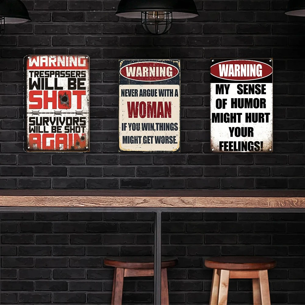 1pc Vintage Metal Sign Warning Tin Sign , Shop Home Bar Wall Decor, Wall Art Stickers Kitchen Home Dinner Room, 8x12 Inches