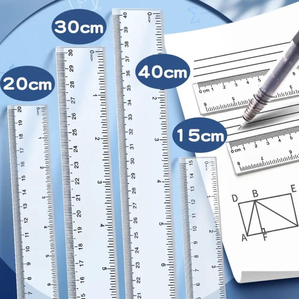 Desk Accessories 15/20/30/40cm Straight Ruler Plastic Transparent Measuring Ruler Multifunction Drawing Tool Exam Test