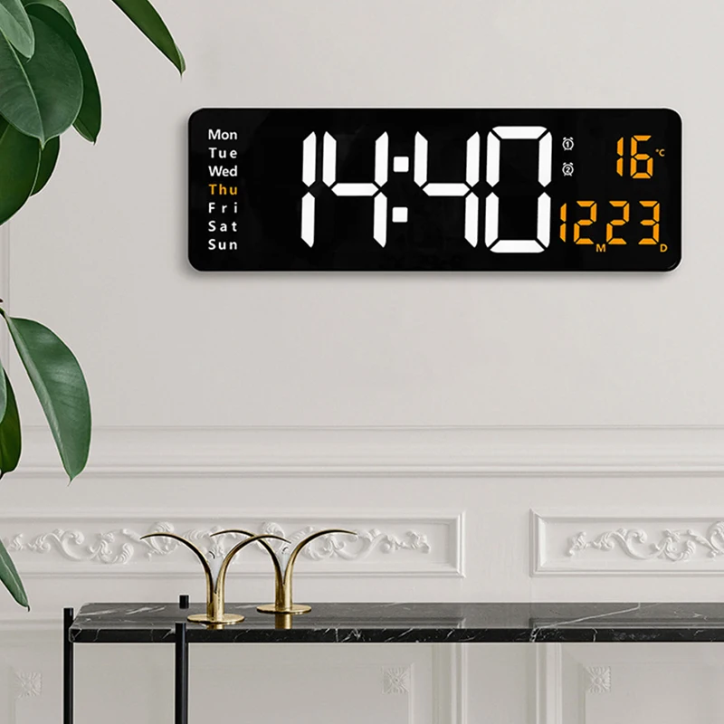Grande orologio da parete elettronico con telecomando, temperatura, data, spegnimento, memoria, orologio da tavolo, doppio allarme, orologi digitali a LED montati a parete_voghion.com