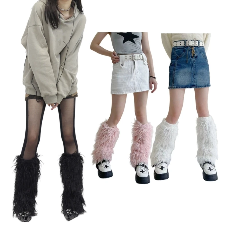 

2023 New Japanese Plush Leg Warmers Boot Covers Y2K Goth Solid Leg Socks Punk JK Knee-length Hiphop Hot Girl Fashion Warm Socks