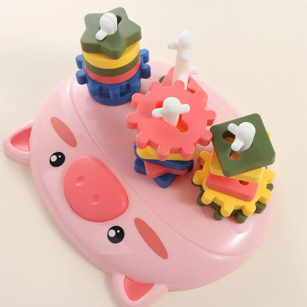 Activity Toys Pig Gear Building Blocks Toy Geometric ABS Shape Sorting Board Piggy Shape Matching Colorful Shape Cognition Toy