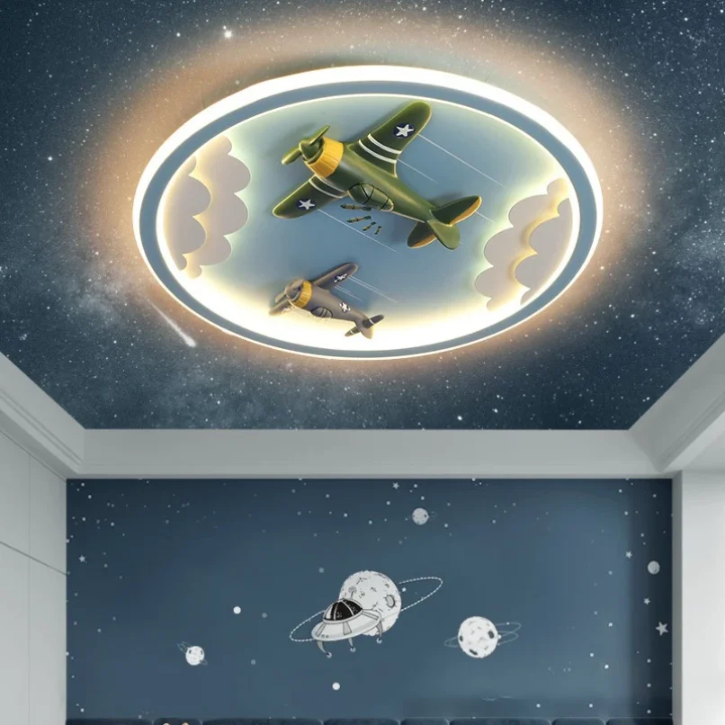 Led Round Ceiling Mounted Lamps for Children Kids Bedroom School Plane Boy Girls Novelty Cute Airplane Aircraft Decoration Light