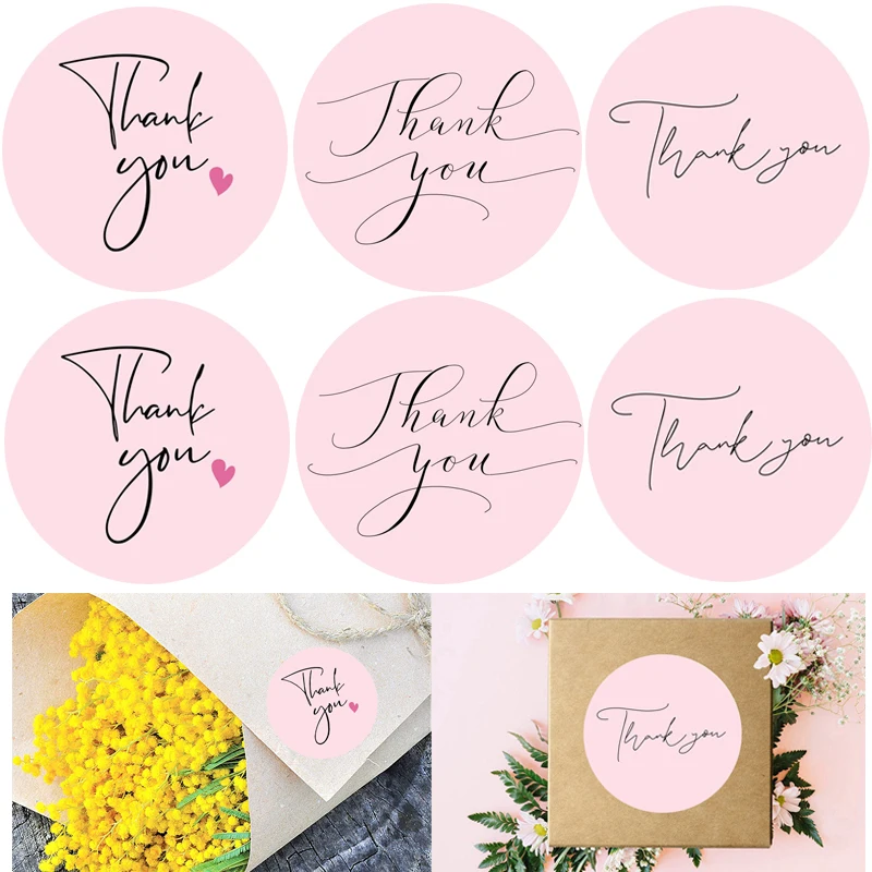 

120Pcs Thank You Sticker Pink Sealing Label Envelope Gift Packaging Small Business Sticker Birthday Party Favors Christmas Decor