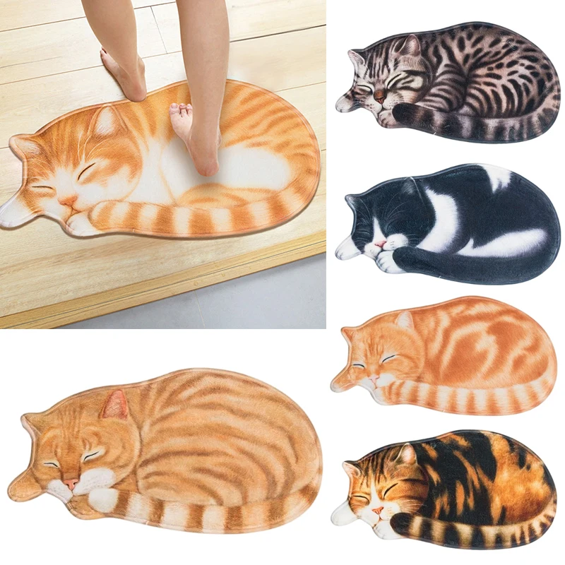 

3D Animal Kitty Cat Shape Kitchen Bath Entrance Door Mat Bedroom Anti-Slip Coral Velvet Carpet Rug Home Decor Doormat