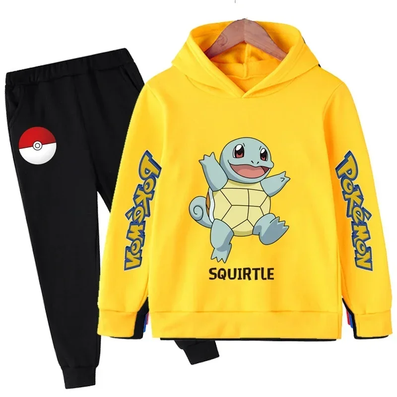 

2024 Pokemon Squirtle Hoodie Sets for Kids Long Sleeve Pullover and Pants Hooded Sweatshirt Baby Clothes Charizard Print Anime