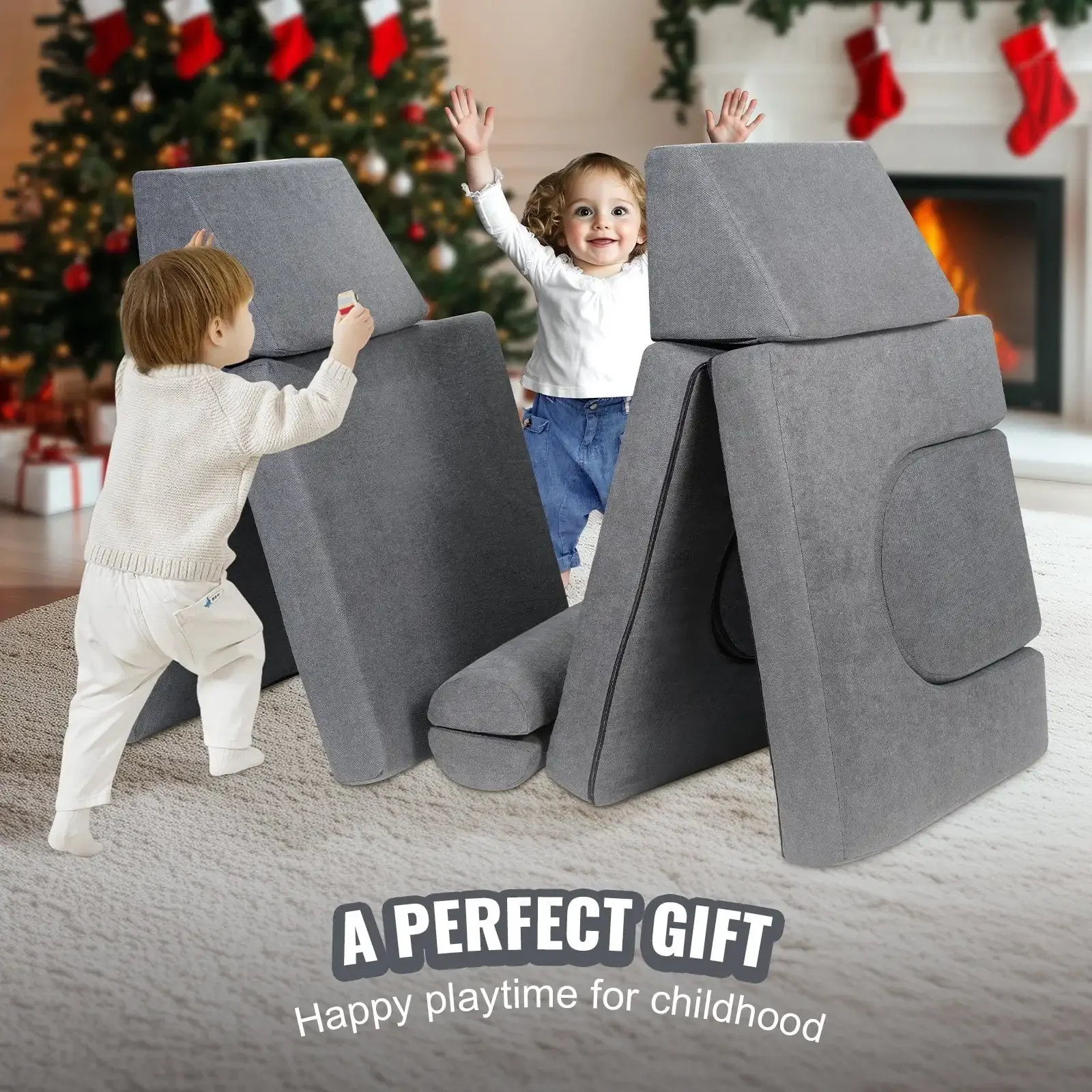 Kids Couch, 10Pcs Modular Kids Play Couch, Toddler Couch Sofa Bed, Kids Chair Seat Playroom Furniture, Grey 4