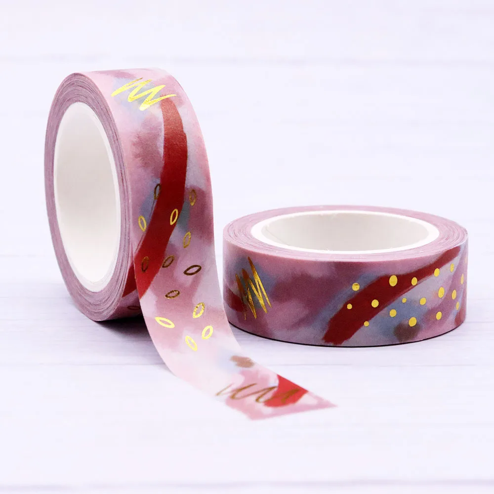 

New 1PC 15mm*10m Gold Foil Merry Christmas Stripes Lines Dots Decorative Washi Tape Scrapbooking Masking Tape Office Supply