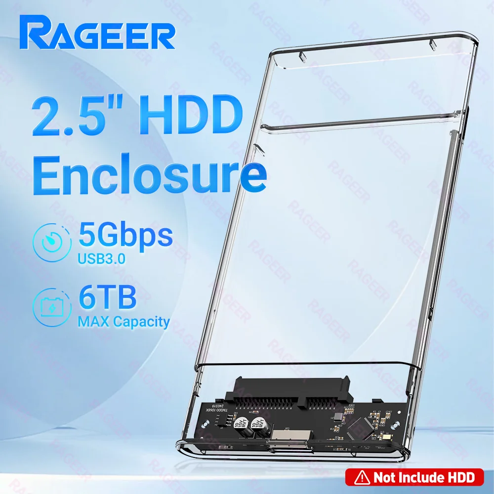 RAGEER 2.5'' USB 3.0 Hard Drive Enclosure-5Gbps Fast Transfer, Tool-Free, Plug & Play, Supports SSD/HDD up to 6TB Adapter